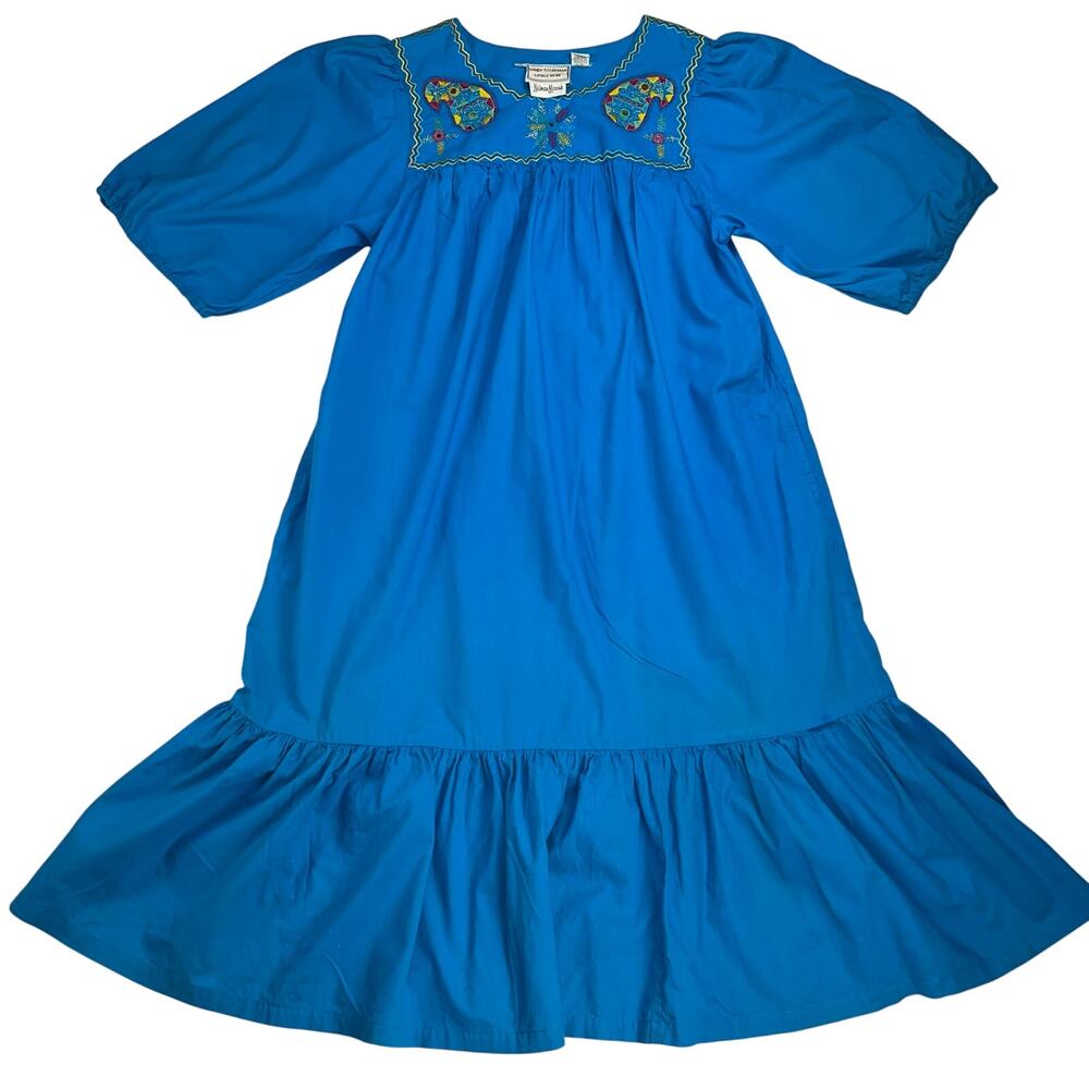 Sandy Starkman Loungewear Vintage Embroidered Nightgown Turquoise Est. Size M